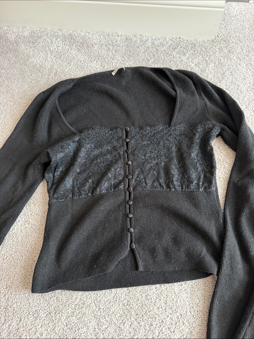 House of CB Black Lace-Trim Button Front Cardigan
